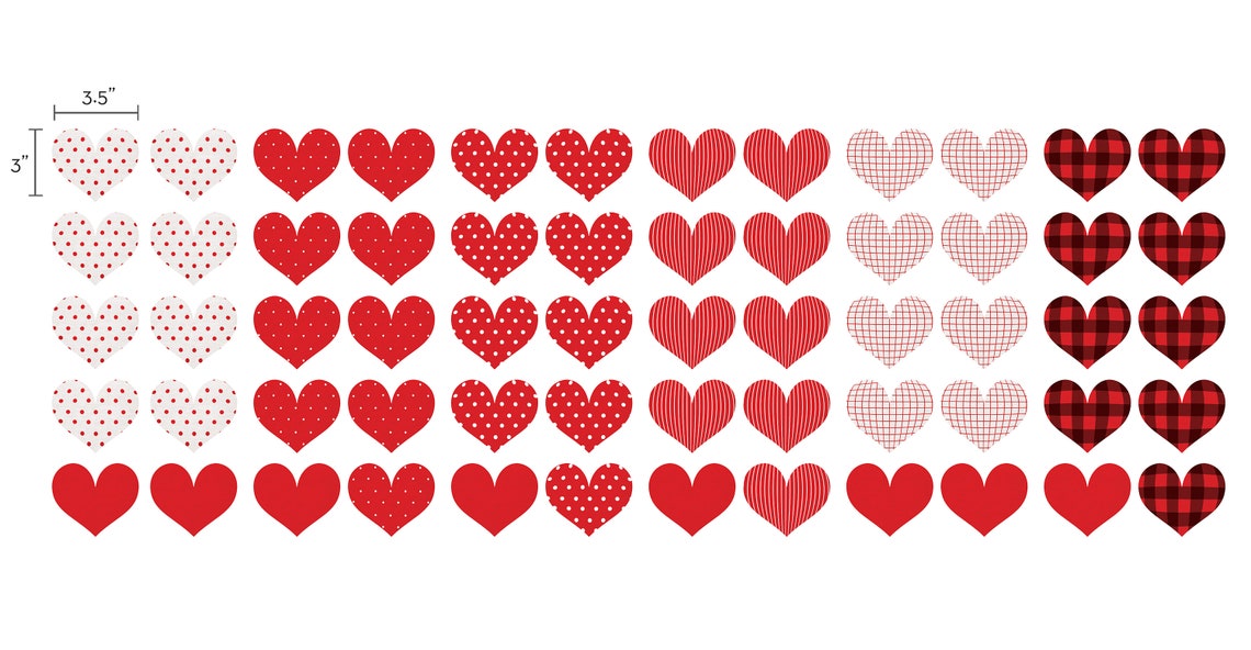 Patterned Hearts Wall Stickers Red Peel and Stick Wall Etsy