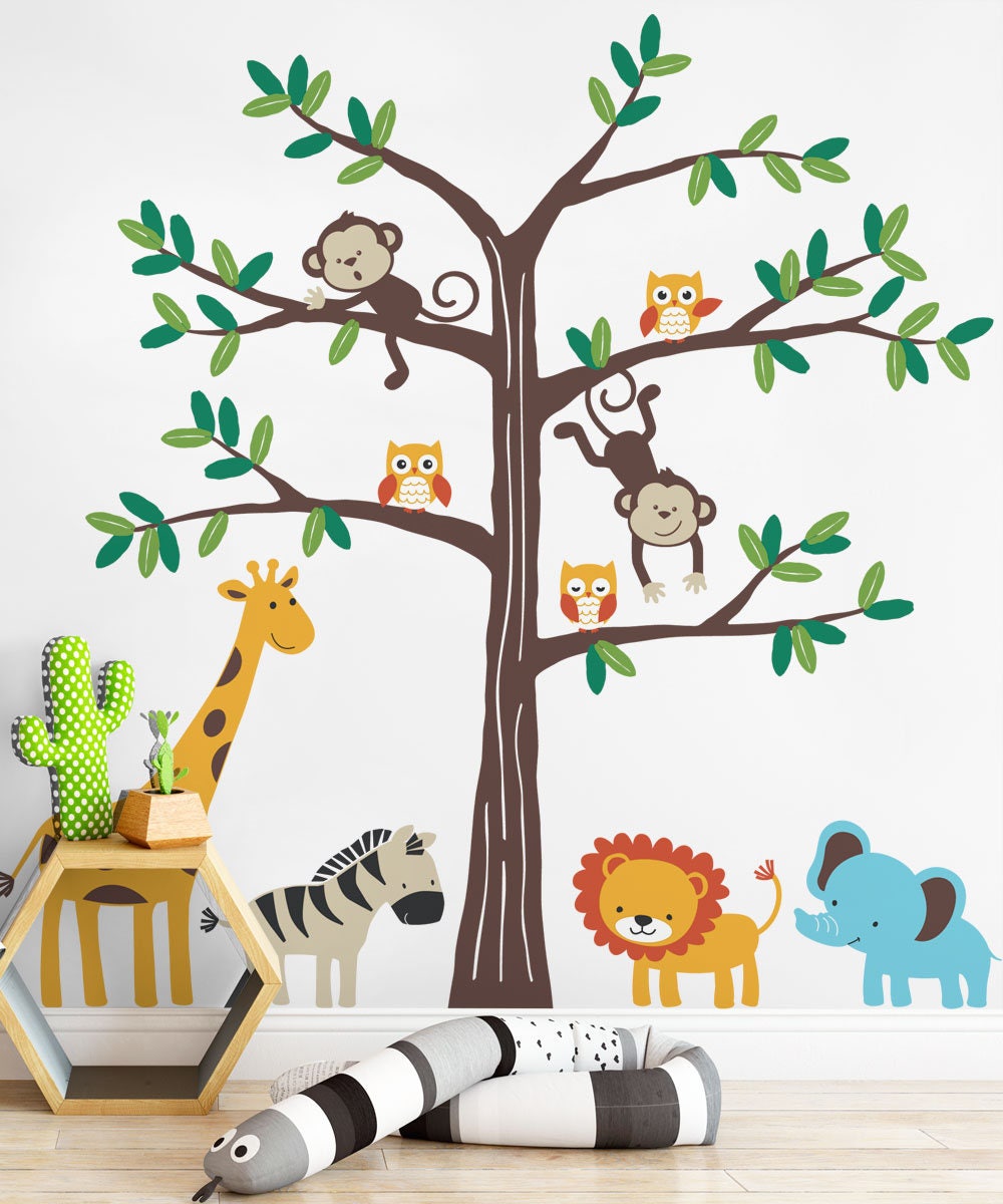 Calcomanías De Pared De Animales De Dibujos Animados, Decoración De Bosque  Encantador, Selva, image size:1000x1200