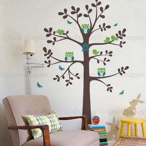 Wall Decal Nursery, Tree wall decal, Tree with animals, Easter Bunny Decal Owl Rabbit Bird Tree Wall Decal Scheme B