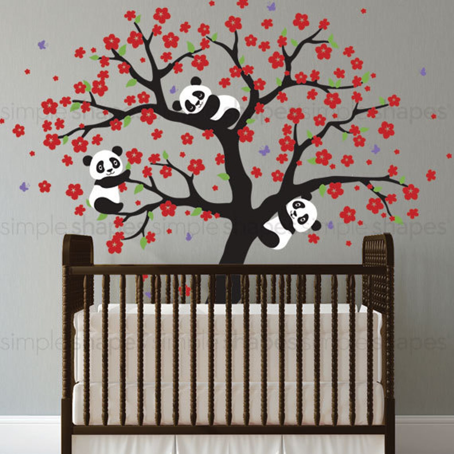 Panda and Cherry Blossom Tree Wall Decal Panda Wall Decal Etsy