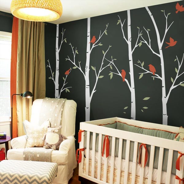 Thin Birch Tree Wall Decals Set