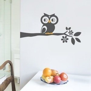 Owl on a Branch Decal Cute Vinyl Wall Sticker image 1