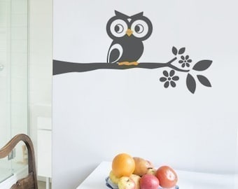 Hibou sur un décalque de branche - Sticker mural en vinyle mignon