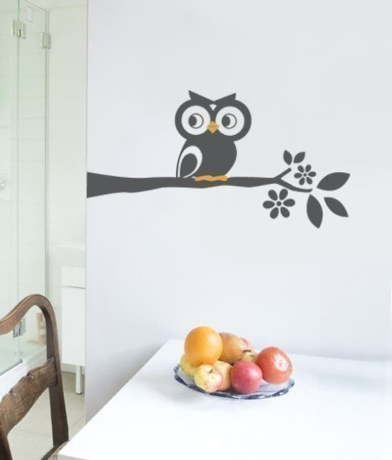 Owl on a Branch Decal Cute Vinyl Wall Sticker image 1