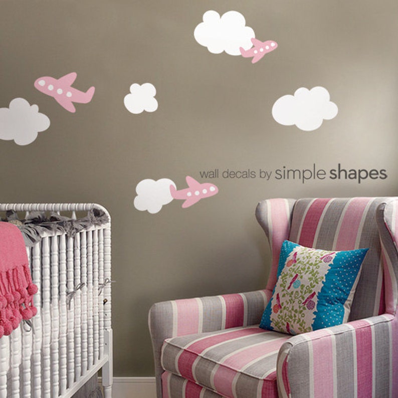 Airplanes with Clouds Decal Set Kids vinyl Wall Sticker image 3