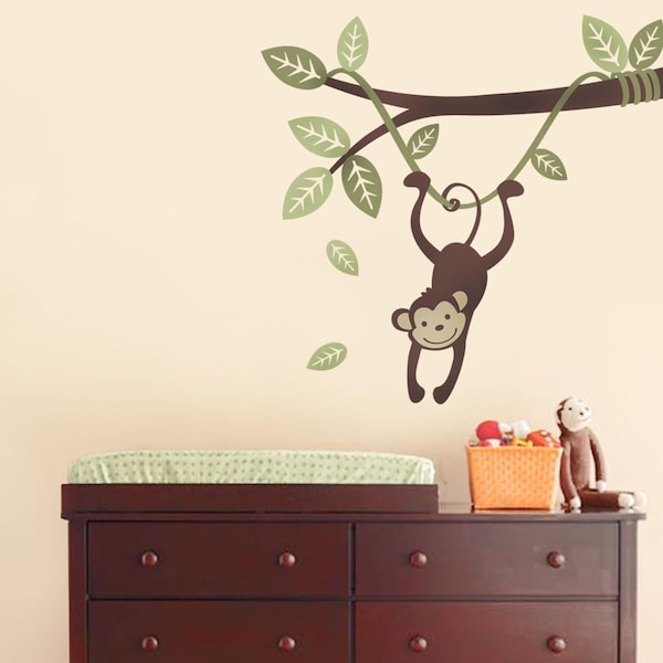 Mono colgado de una rama de enredadera - Juego de vinilos decorativos para pared para niños