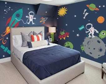 Muursticker ruimte ruimte, sterren, planeten, astronaut, raketschip - muurstickers voor kinderen