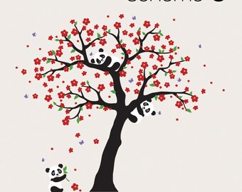 Panda And Cherry Blossom Tree Wall Decal - Large Removable Vinyl Sticker For Nursery, Kids Room - View #6