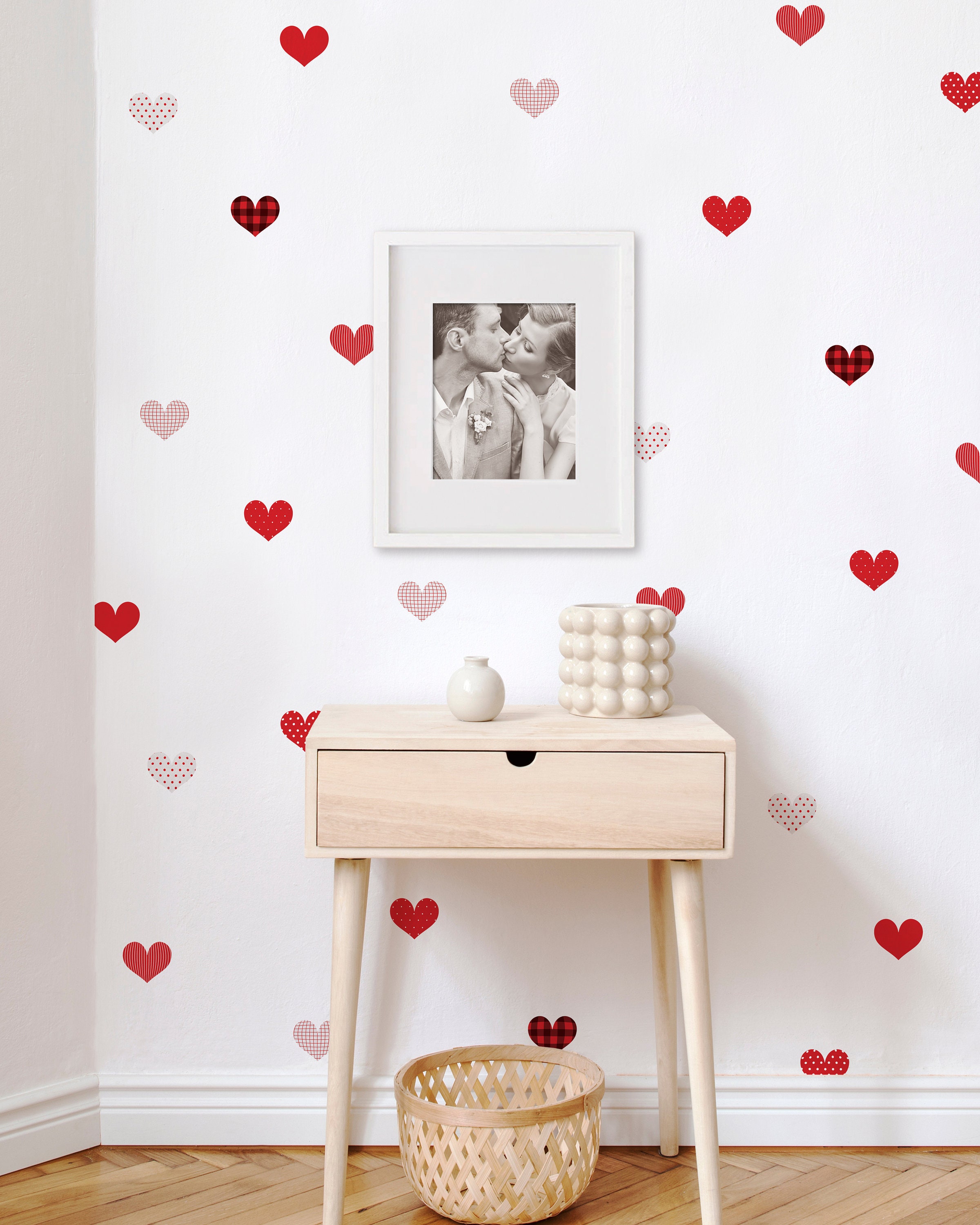 Red Patterned Hearts Wall Stickers: Peel and Stick Vinyl Decals - Etsy
