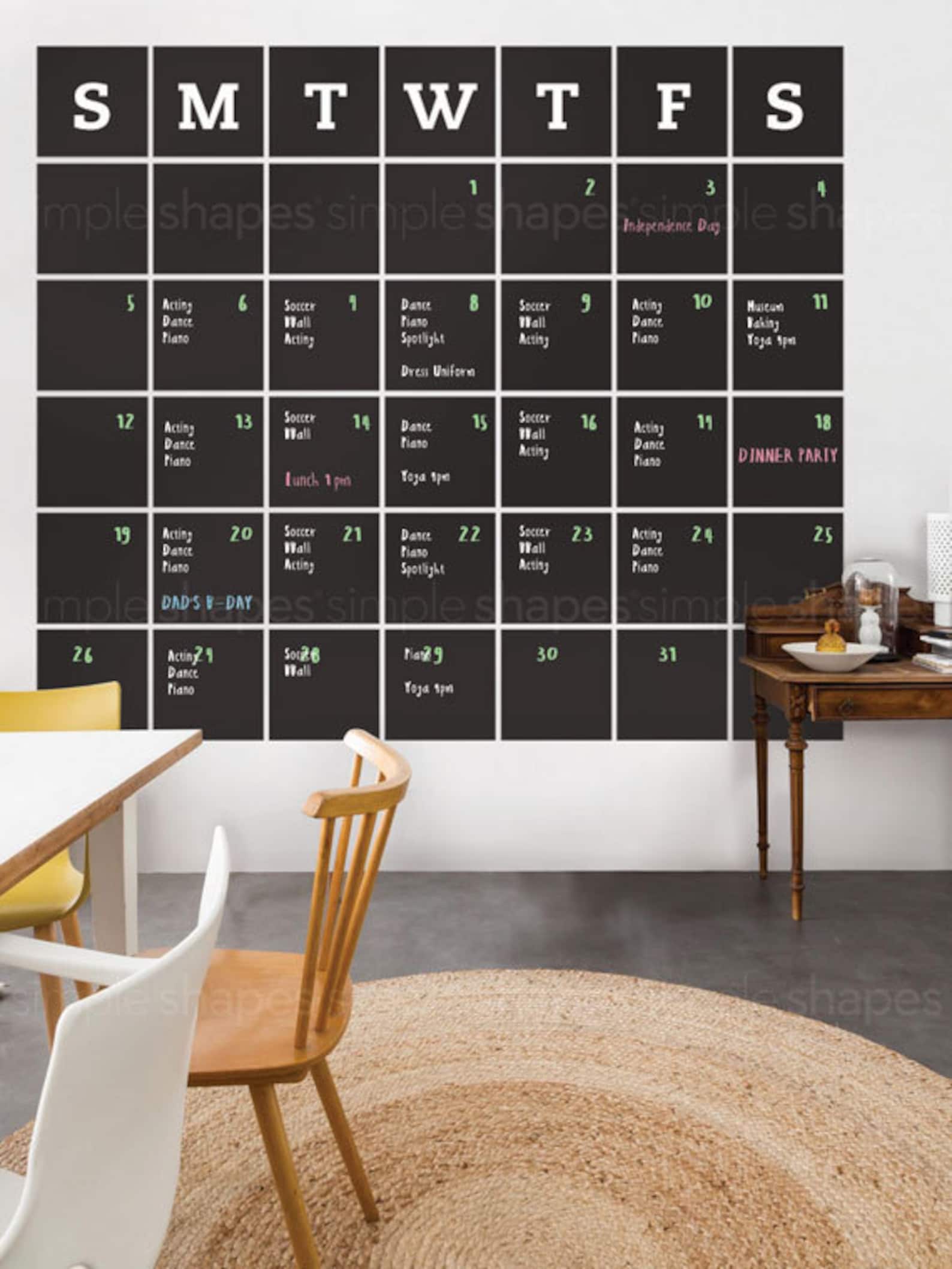 Chalkboard Wall Decal Calendar Blackboard Calendar Wall Etsy