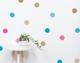 Mixed Dots Wall Stickers, Patterned Dots, Polka Dots, Stripes Wall Stickers - Peel and Stick Wall Stickers Kids Room Decor