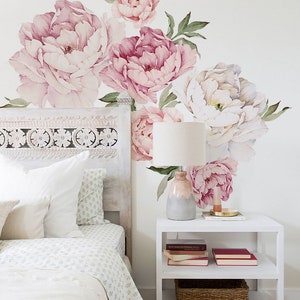 Peony Flowers Wall Sticker, Mixed Pink Watercolor Peony Wall Stickers Peel and Stick Removable Stickers image 2