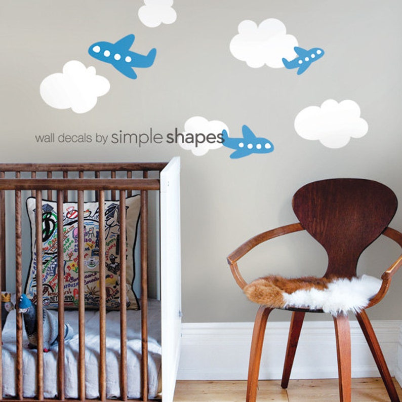 Airplanes with Clouds Decal Set Kids vinyl Wall Sticker image 2