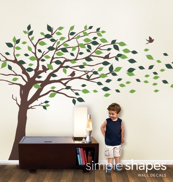 Vinyl Wall Art Decal Sticker - Blowing Leaves Tree - LARGE - Etsy
