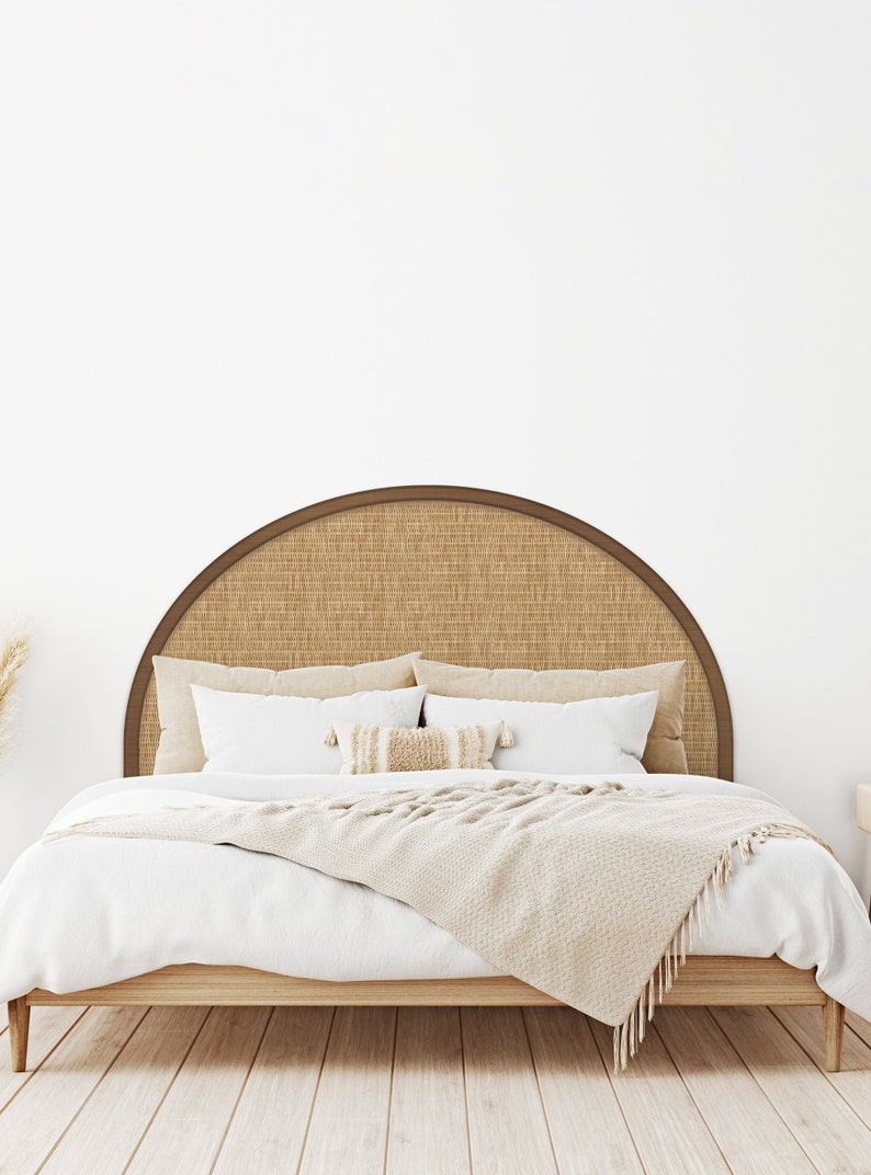 Rattan Weave Headboard, Brown, Peel and Stick Wall Sticker 