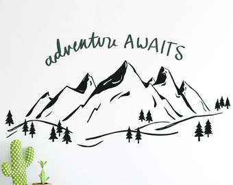 Mountains Wall Decal with Adventure text Add-On