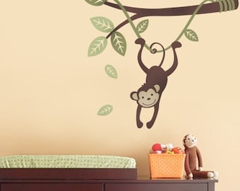 Monkey Hanging on a Branch Vine - Kids Vinyl Wall Sticker Decal Set