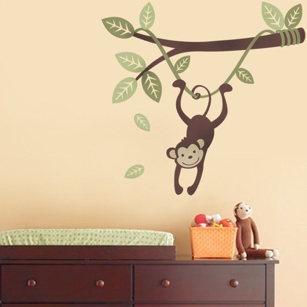 Monkey Hanging on a Branch Vine - Kids Vinyl Wall Sticker Decal Set