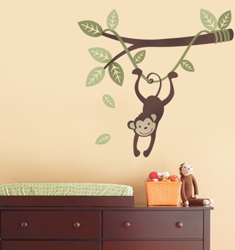 Monkey Hanging on a Branch Vine Kids Vinyl Wall Sticker Decal Set Scheme A