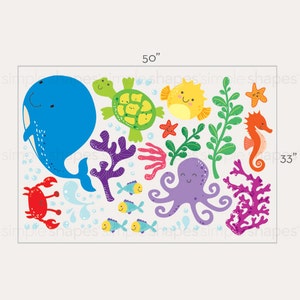 Décalcomanie murale Under the Sea, Décalcomanie murale Ocean Friends Nursery pour une pépinière nautique, Décalcomanie murale pour enfants W1120 image 3