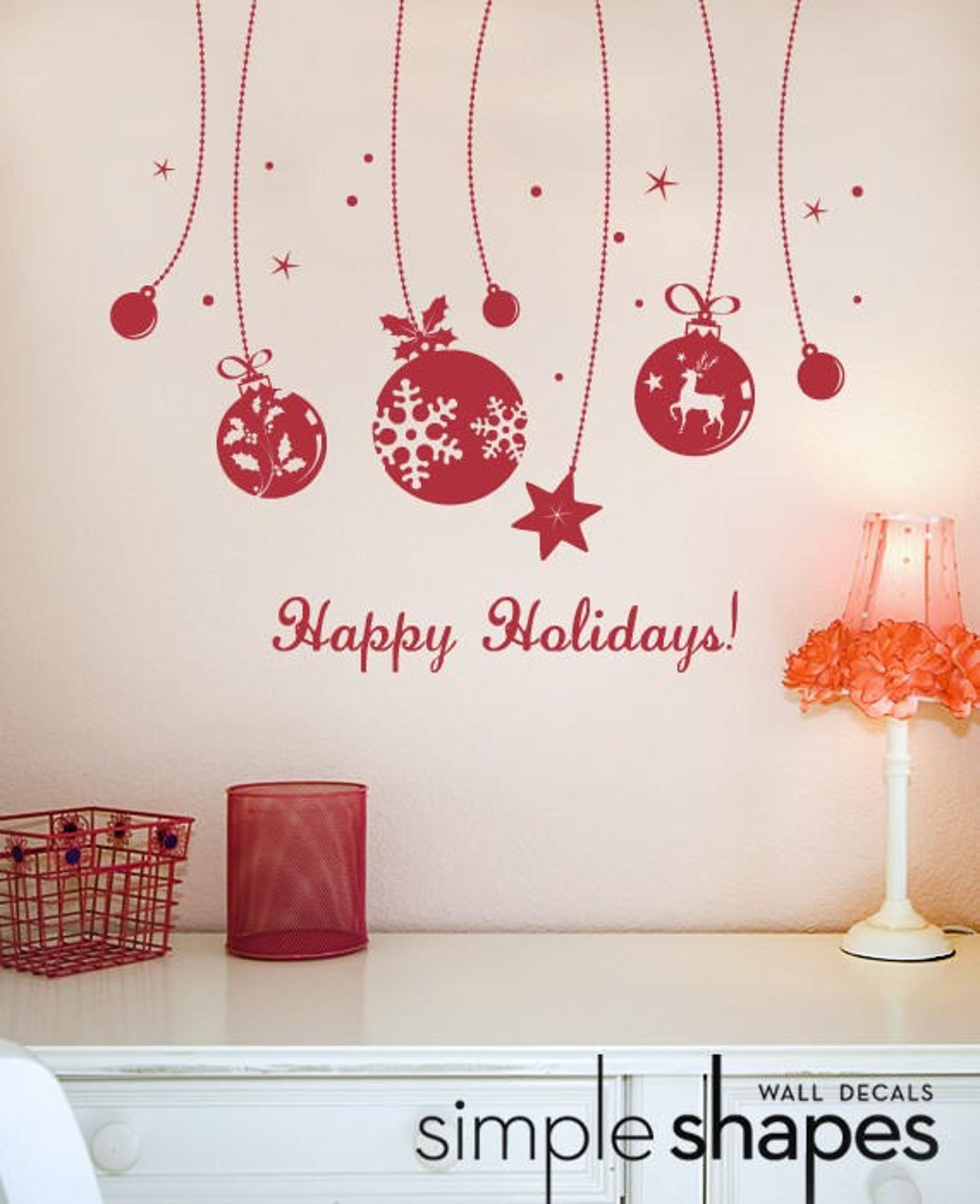 Holiday Wall Decal Ornaments Deluxe Happy Holidays Etsy