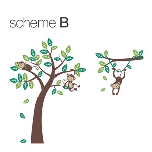 3 Monkey Tree and Branch Vine Kid Wall Decals, Baby Nursery Vinyl Wall Decals Scheme B