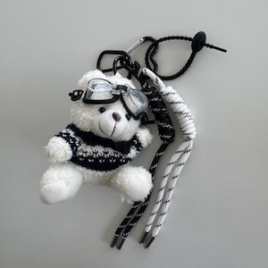Teddy Bear with Goggles Baseball Rope Y2K Bag Charms, Stylish Purses Charm, Keychain Accessories