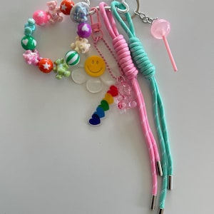 Kawaii Kleurrijke Gummy Bear Kraal Armband Lolly Bloem Paracord Touw Stijlvolle Portemonnees Charm, Y2K Touw Sleutelhanger Accessoires