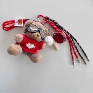 Trending Teddy Bear with Goggles Baseball Rope Bag Charms, Stylish Purses Charm, Keychain Accessories