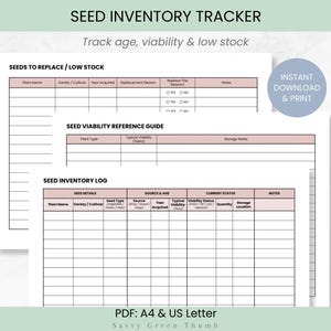 Seed Inventory Tracker | Viability & Replacement Log (PDF A4/US Letter)