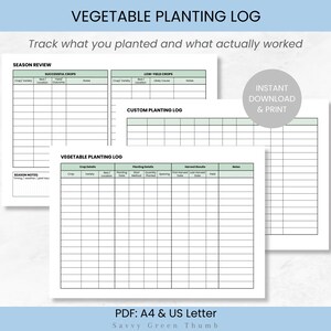 Vegetable Planting Log | Harvest Tracker Printable (PDF A4/US Letter)