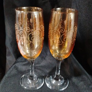 Pair Fratelli Fumo Amber 7” Vintage Stem Ware W/swirl Design Like NEW