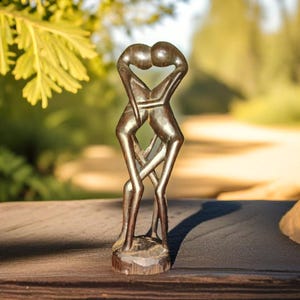 Vintage Handcrafted Ebony Wood African Lovers Sculpture 12&quot;