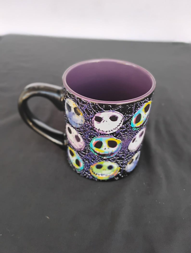 Nightmare Before Christmas Skellington Mug Purple Glitter Spider 14 oz Disney - Like NEW - 4" x 3.5" image 1