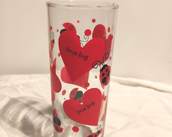 5 Love Bug Ladybug Valentine Heart Glasses Retro 1990s Tall Drinking Tumblers Set