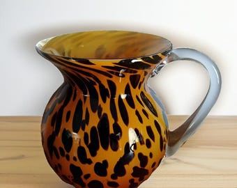Art Glass Safari Leopard Pitcher - Hand Blown - 7" x 6"