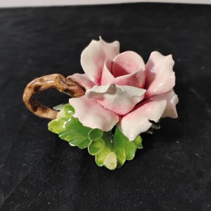 Vintage Pink Capodimonte Rose Shaped Single Candleholder, Made in Italy, Great Condition 1980s-1990s