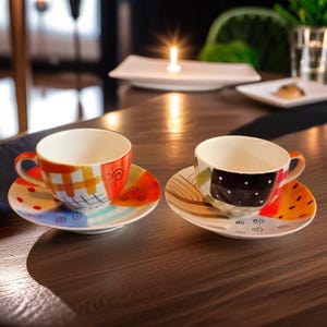 Pair Hand Painted Tea Cups With Saucers - Like New