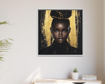 Black Woman Luxury Art, Afrocentric Gold Wall Decor, Melanin Queen Portrait, Black and Gold Aesthetic Print, Glamorous Beauty Artwork