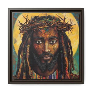 Schwarze Jesus-Kunst, äthiopische spirituelle Wandkunst, religiöses christliches Dekor, Dornenkrone Druck, bunte Leinwand, handgemachte Ölfarbe Espresso