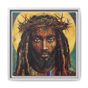 Schwarze Jesus-Kunst, äthiopische spirituelle Wandkunst, religiöses christliches Dekor, Dornenkrone Druck, bunte Leinwand, handgemachte Ölfarbe White
