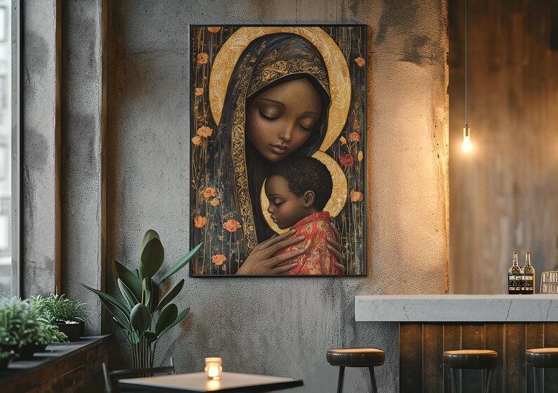 Black Madonna Child Art Print, African Virgin Mary Wall Art, Ethereal ...