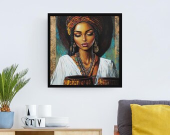 Ethiopian Woman Art Print, African Beauty Wall Decor, Habesha Portrait Painting, Afrocentric Home Art, Black Woman Canvas, Tribal Art