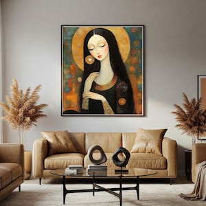Elegant Mona Lisa Portrait - Gold & Dark Abstract Background, Modern Wall Decor, Renaissance Art with Contemporary Touch