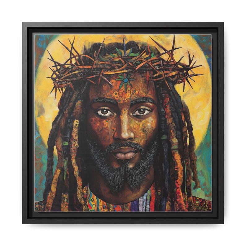Schwarze Jesus-Kunst, äthiopische spirituelle Wandkunst, religiöses christliches Dekor, Dornenkrone Druck, bunte Leinwand, handgemachte Ölfarbe Black