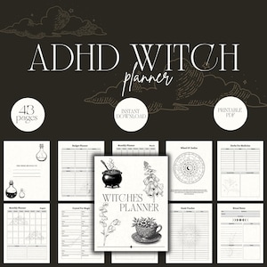 ADHD Witchy Planner | Printable Neurodivergent Daily Planner | Goth Mystic To-Do List | Focus Tracker | Digital Download PDF + Canva