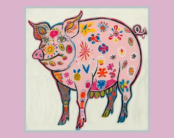 Impresión animal "Espíritu de Cerdo": Arte de pared rústico de granja (Descarga digital)