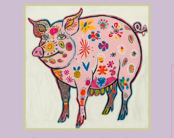 Póster de cerdo con espíritu animal: Impresión artística: Decoración de pared de granja (Descarga digital)
