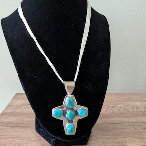 Jay King Turquoise Cross, Sterling Silver Pendant with Silver Multi-Strand Necklace, Desert Rose Trading