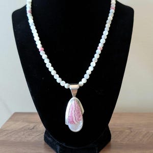 Jay King Rhodochrosite Pendant and Mother of Pearl Beaded Necklace, 925 Sterling Silver DTR Desert Rose Trading